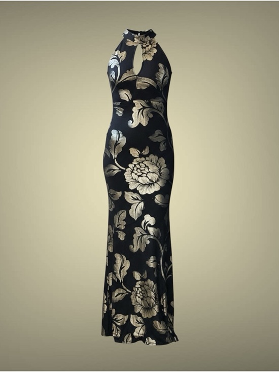 Windsor Dresses & Skirts - Women’s Black & Gold Floral Formal Gown Sleeveless High Neck Mermaid Dress